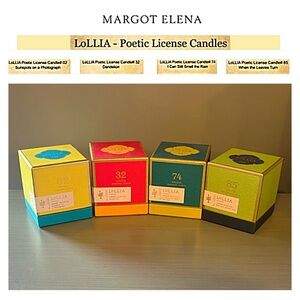 4 LOLLIA POETIC LICENSE CANDLES #2
Sunspots, #32 Dandelion, #74 Rain, #85 Leaves